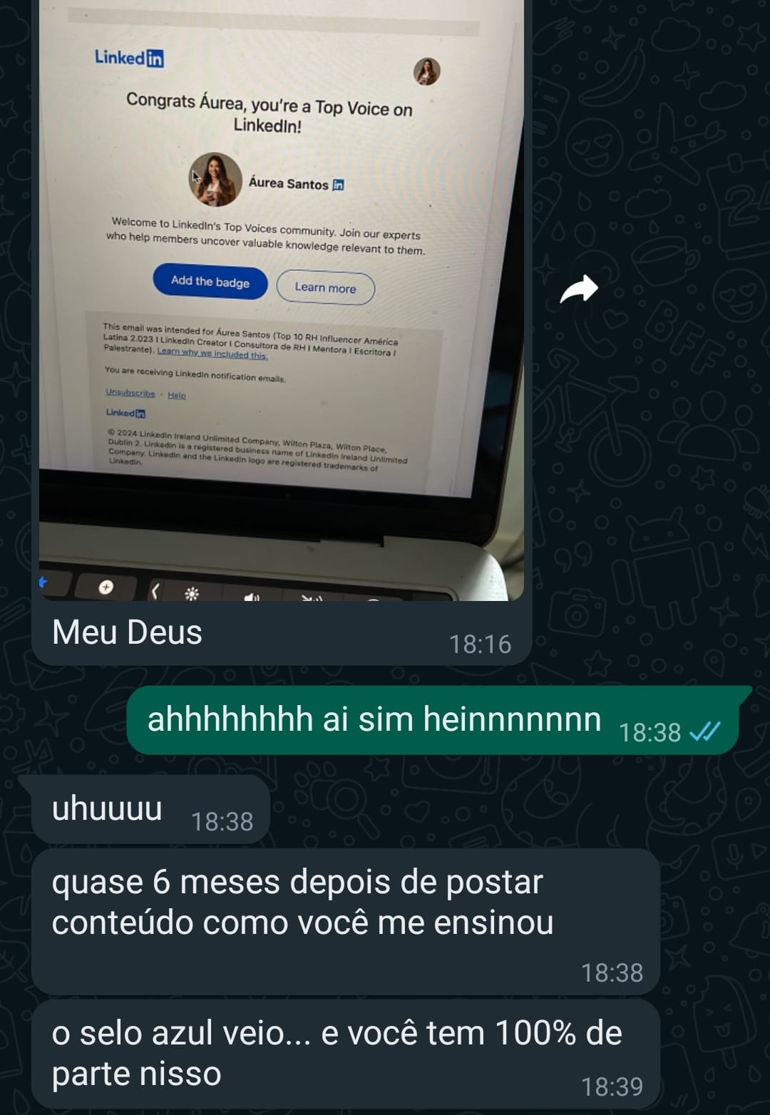 Relato sobre reconhecimento Top Voice no LinkedIn